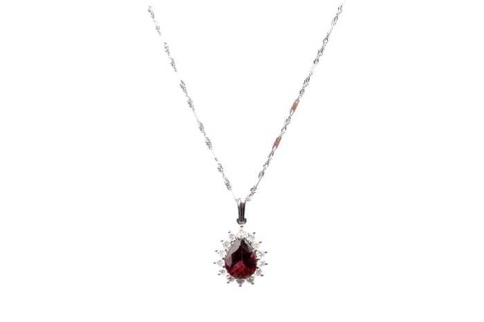 A red tourmaline and diamond pendant and necklace in 18 carat white gold