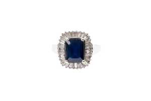 A sapphire and diamond ring in 14 carat white gold