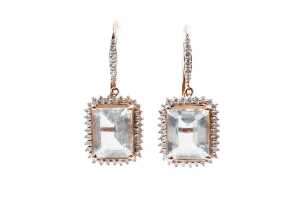 A pair of aquamarine and diamond earrings in 14ct rose gold