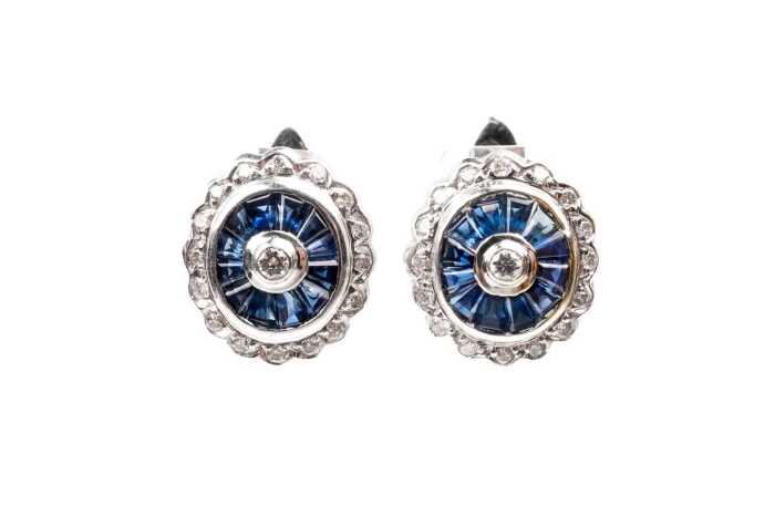 A pair of sapphire and diamond earrings in 18 carat white gold