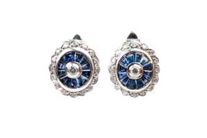 A pair of sapphire and diamond earrings in 18 carat white gold