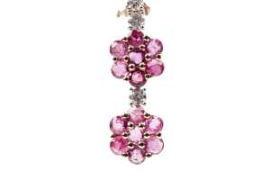 A pair of pink sapphire and diamond earrings in 14 carat yellow gold - 2