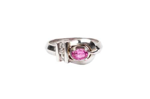 A ruby and diamond ring in 18ct white gold