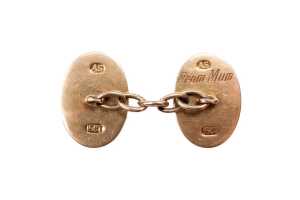 A pair of antique oval cufflinks in 15 carat yellow gold - 3