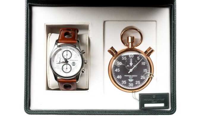A Frederique Constant limited edition Rally Healy and stopwatch
