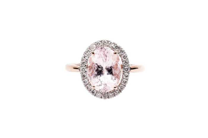 A morganite and diamond ring in 14 carat rose gold