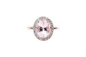 A morganite and diamond ring in 14 carat rose gold