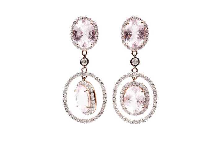 A pair of morganite and diamond earrings in 14 carat rose gold
