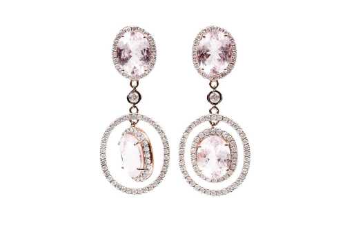 A pair of morganite and diamond earrings in 14 carat rose gold