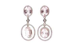 A pair of morganite and diamond earrings in 14 carat rose gold