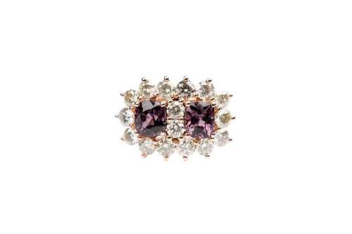 A purple tourmaline and diamond ring in 9 carat rose gold.