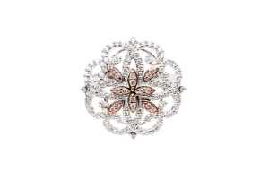 A pink and white diamond ring in 14 carat white and rose gold