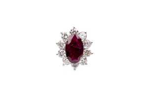 A ruby and diamond ring in 18 carat white gold