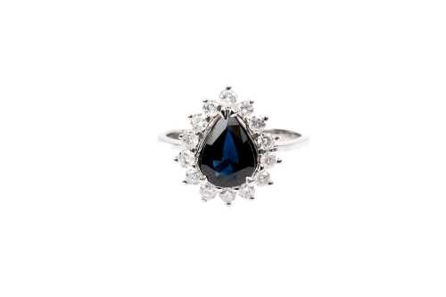 A sapphire and diamond ring in 18 carat white gold