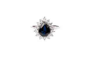 A sapphire and diamond ring in 18 carat white gold