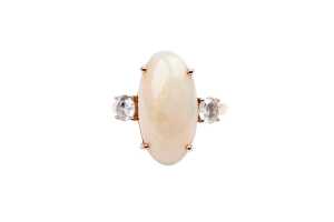 An Andamooka opal and diamond ring in 14 carat rose gold