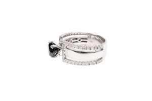 A black and white diamond ring in 14 carat white gold - 3