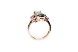 A green, purple tourmaline and diamond ring in 9 carat rose gold - 2