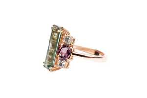 A green, purple tourmaline and diamond ring in 9 carat rose gold - 3