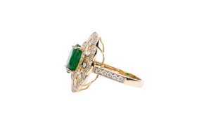 An emerald and diamond ring in 14 carat yellow gold - 3