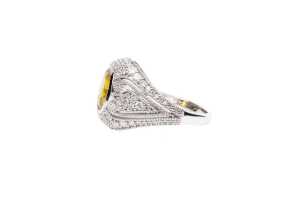 A yellow sapphire and diamond ring in 14 carat white gold - 3