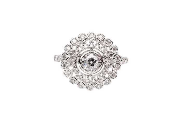 A diamond ring in 14 carat white gold
