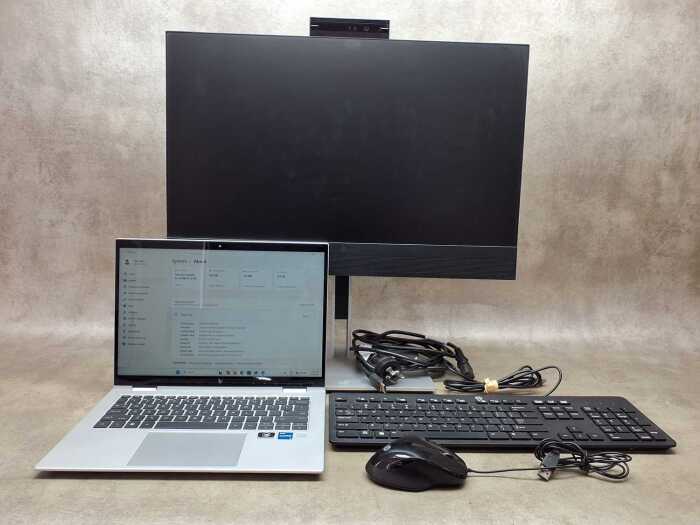 HP Elite Book laptop plus keyboard, monitor, mouse and cables
