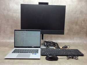 HP Elite Book laptop plus keyboard, monitor, mouse and cables