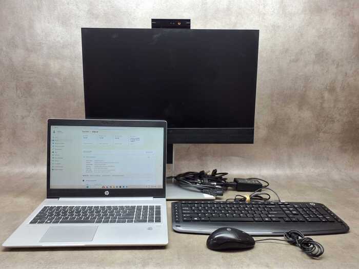 HP Pro Book laptop plus monitor, mouse and cables
