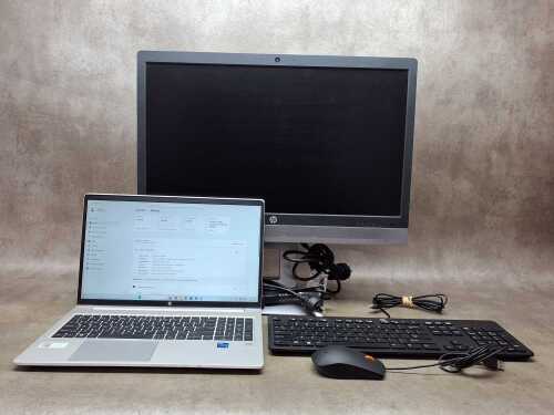 HP ProBook laptop plus keyboard, monitor, Lenovo mouse and cables