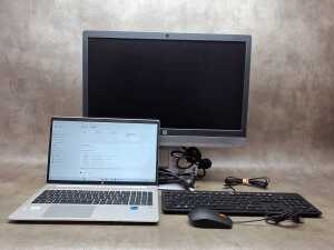 HP ProBook laptop plus keyboard, monitor, Lenovo mouse and cables