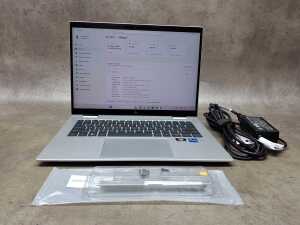 HP Elite Book laptop, HP Rechargeable Active Pen G3 and cables
