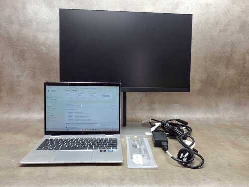 HP Elite Book laptop plus monitor HP Rechargeable Active Pen G3 and cables