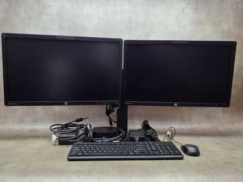 Pair of HP EliteDisplay S231d 23-Inch monitors with dual stand, mouse and docking station