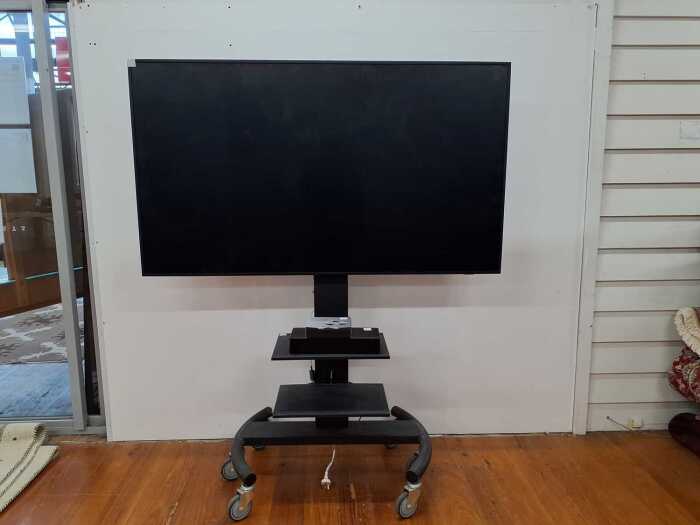 Samsung commercial display screen/smart TV with control box, on a mobile stand