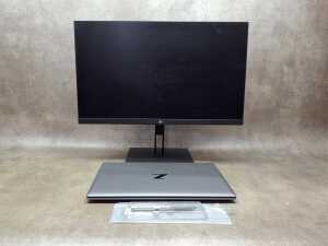 HP ZBook laptop plus HP Rechargeable Active Pen, G3 monitor, Logitech mouse and cables - 3