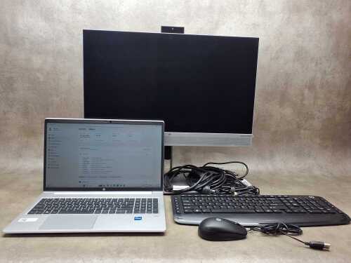 HP ProBook laptop plus keyboard, monitor, mouse and cables
