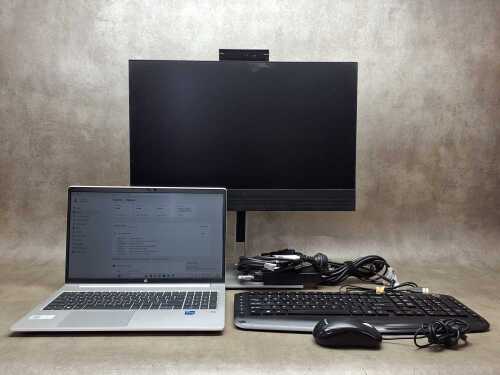 HP ProBook laptop plus keyboard, monitor, mouse and cables