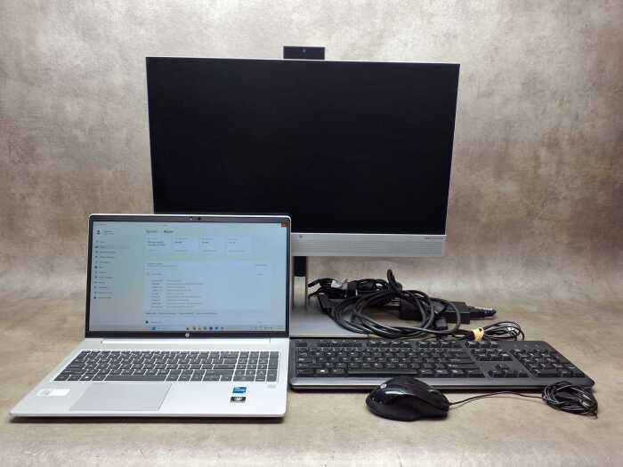 HP ProBook laptop plus keyboard, monitor, mouse and cables