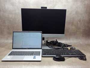 HP ProBook laptop plus keyboard, monitor, mouse and cables