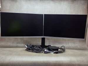 Pair of HP EliteDisplay E273 27-Inch monitors with dual stand and docking station