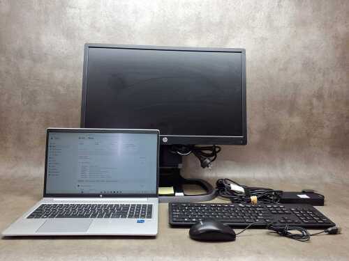 HP ProBook laptop plus keyboard, monitor, mouse and cables