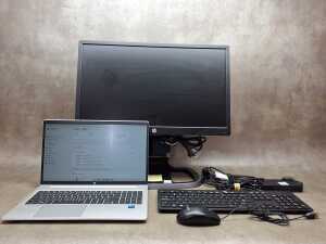 HP ProBook laptop plus keyboard, monitor, mouse and cables