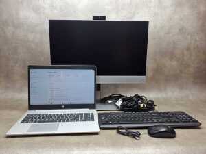 HP ProBook laptop plus keyboard, monitor, mouse and cables