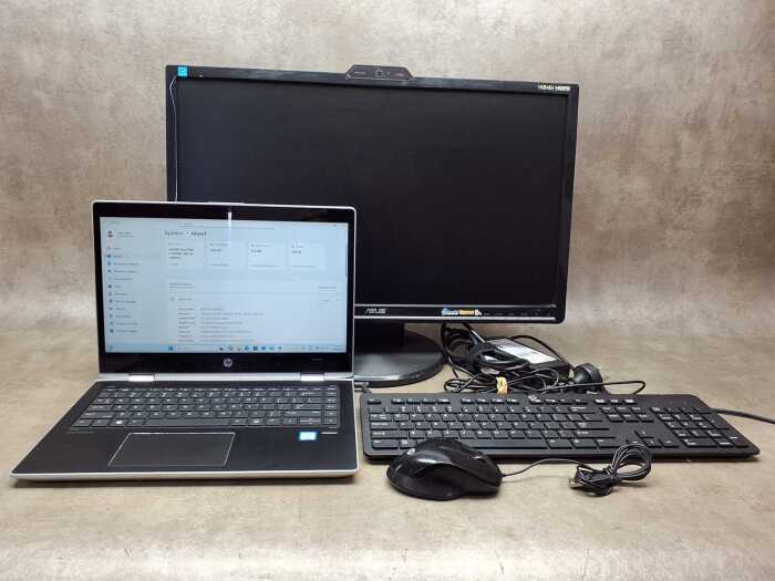 HP ProBook laptop plus keyboard, monitor, mouse and cables
