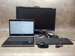 HP ProBook laptop plus keyboard, monitor, mouse and cables
