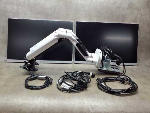 A pair of HP E243i Monitors with adjustable arm unit