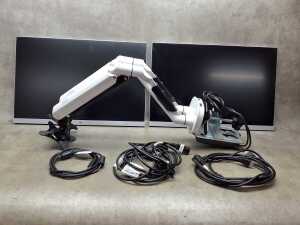 A pair of HP E243i Monitors with adjustable arm unit