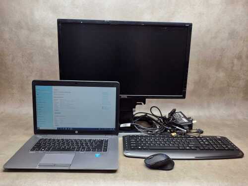 HP EliteBook 850 G2 laptop plus keyboard, monitor, mouse and cables
