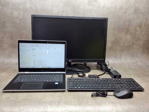 HP ProBook laptop plus keyboard, LG monitor, mouse and cables